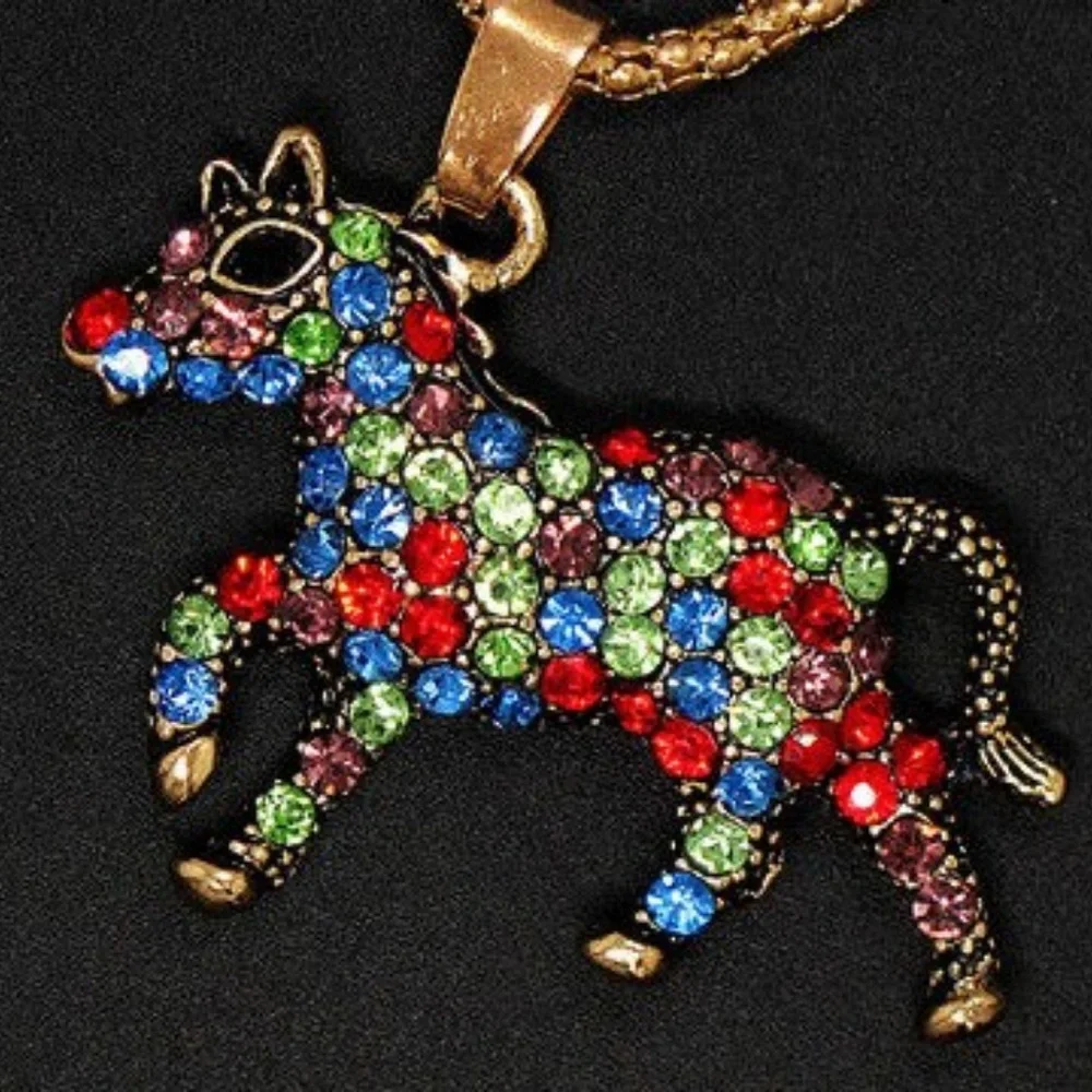 New Horse Pony‎ Crystal Rhinestone Pendant Necklace